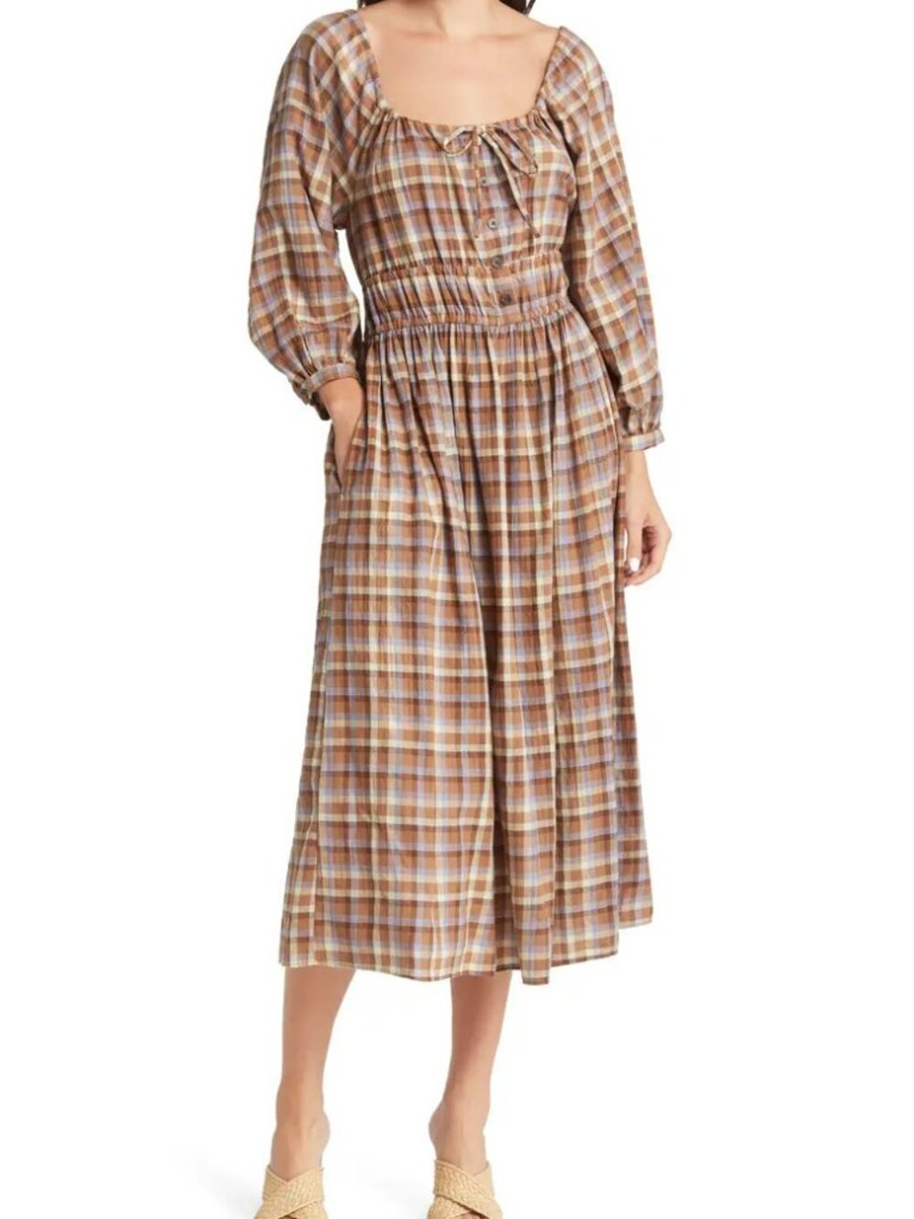 Madewell Sophia Midi Dress Plaid Gauze Fabric (Size: L)